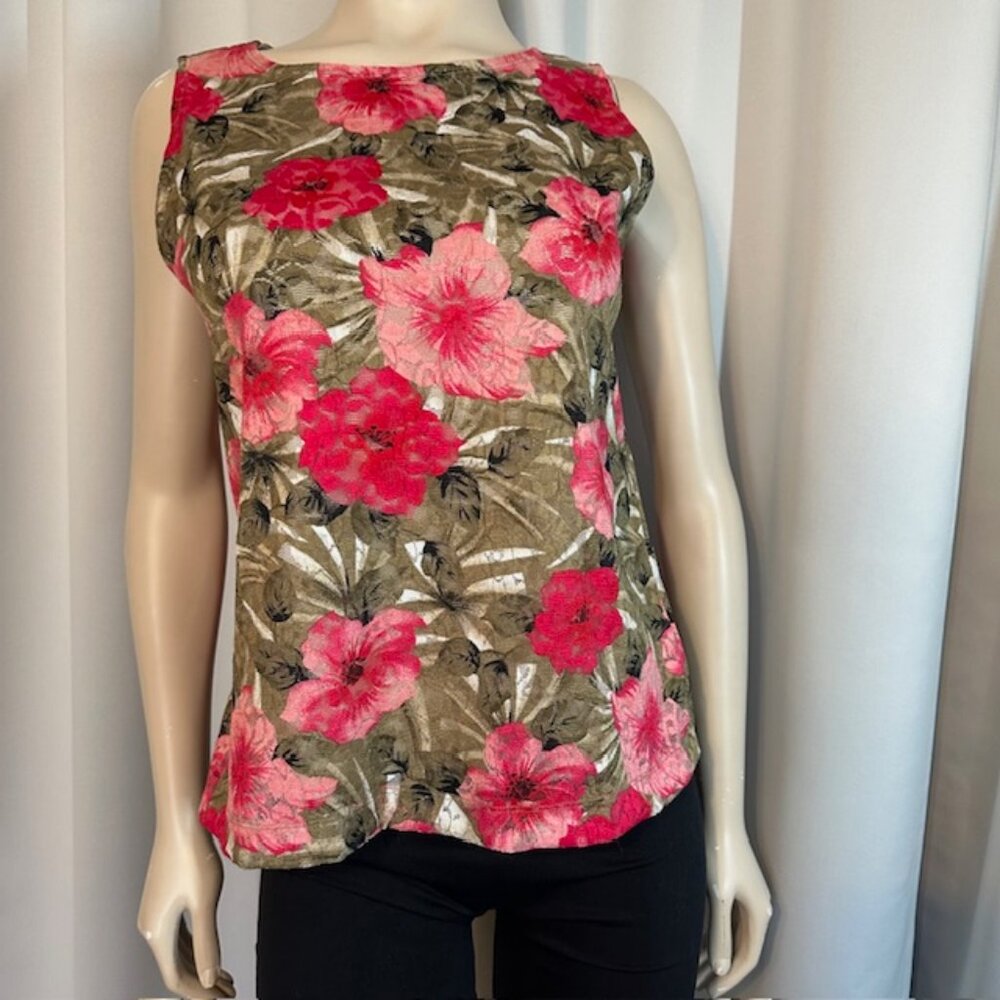 French Laundry Stretchy Floral Textured Red, Pink, White Top Women's Size L